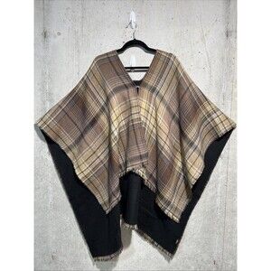 Marcus Adler Brown Plaid Fringe Poncho Shaw Cape Sweater Women One Size Boho NWT